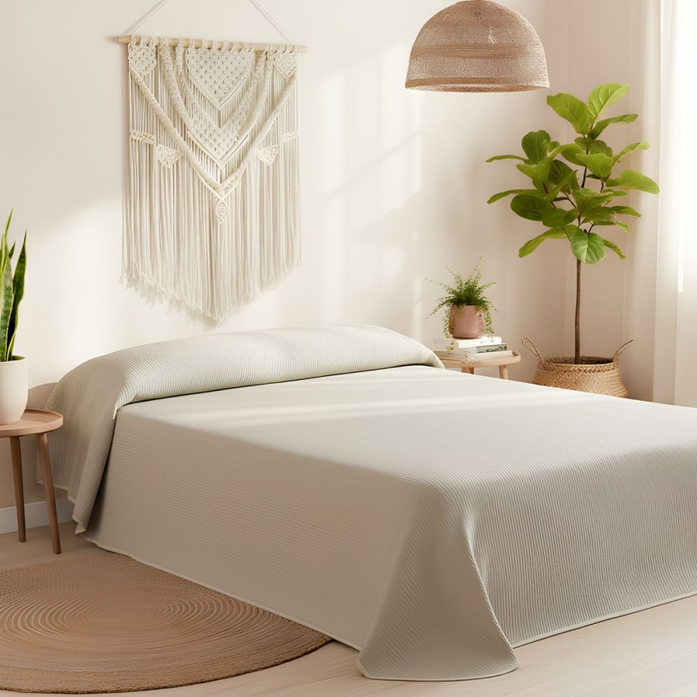 Colcha Piqué Hotel de Rayas Beige en...