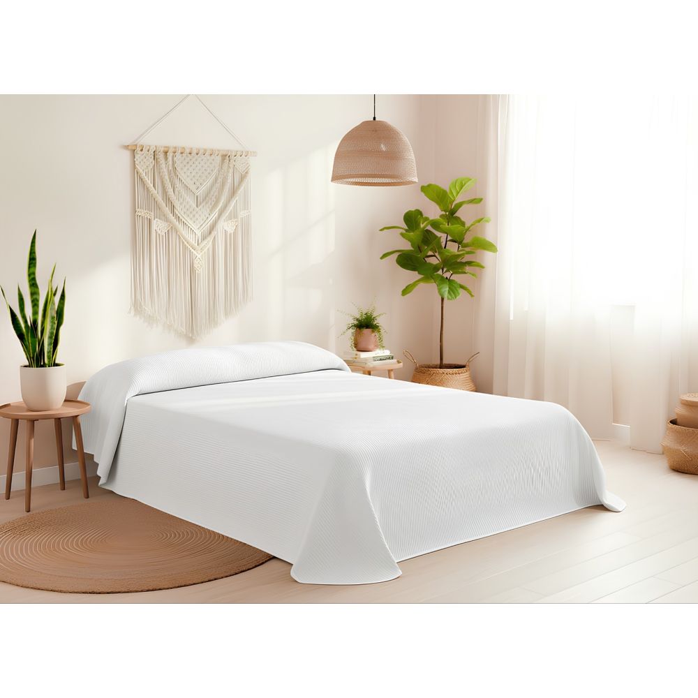 Colcha Piqué Hotel de Rayas Blanca en...